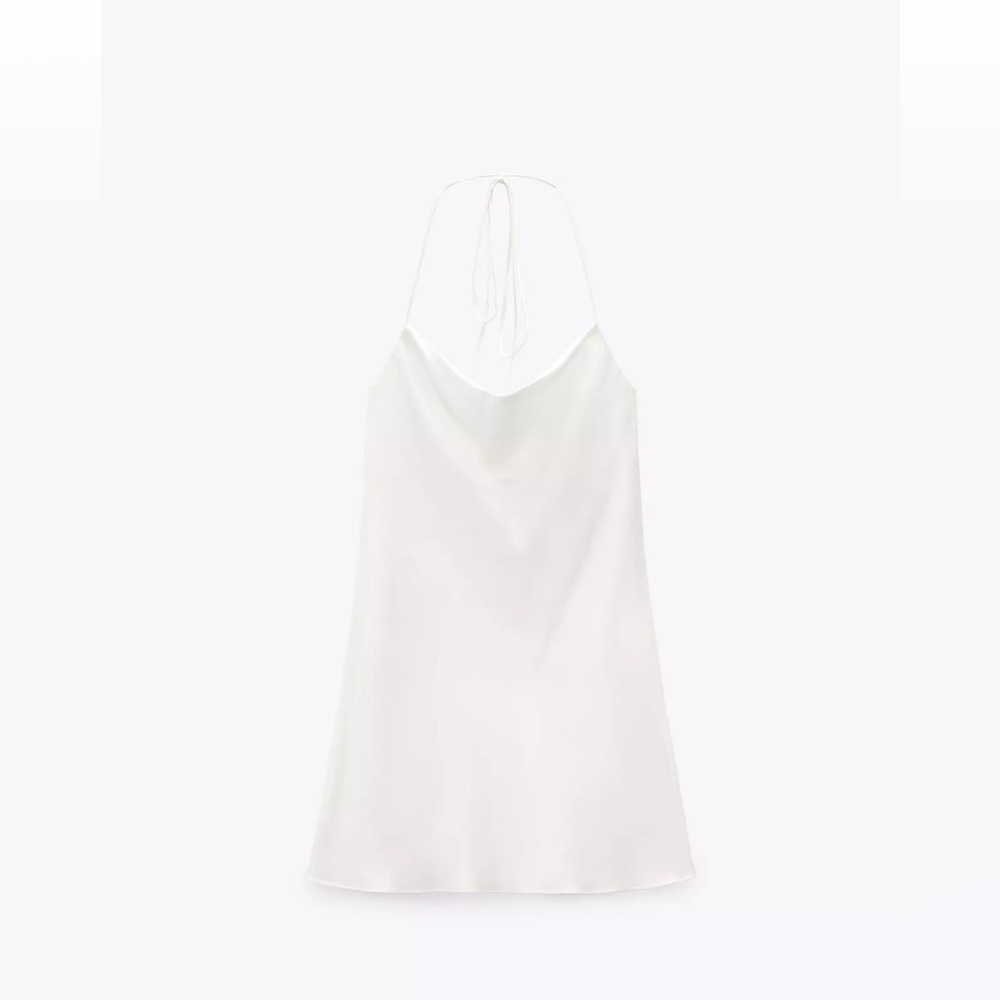 Zara Satin White Halter Dress